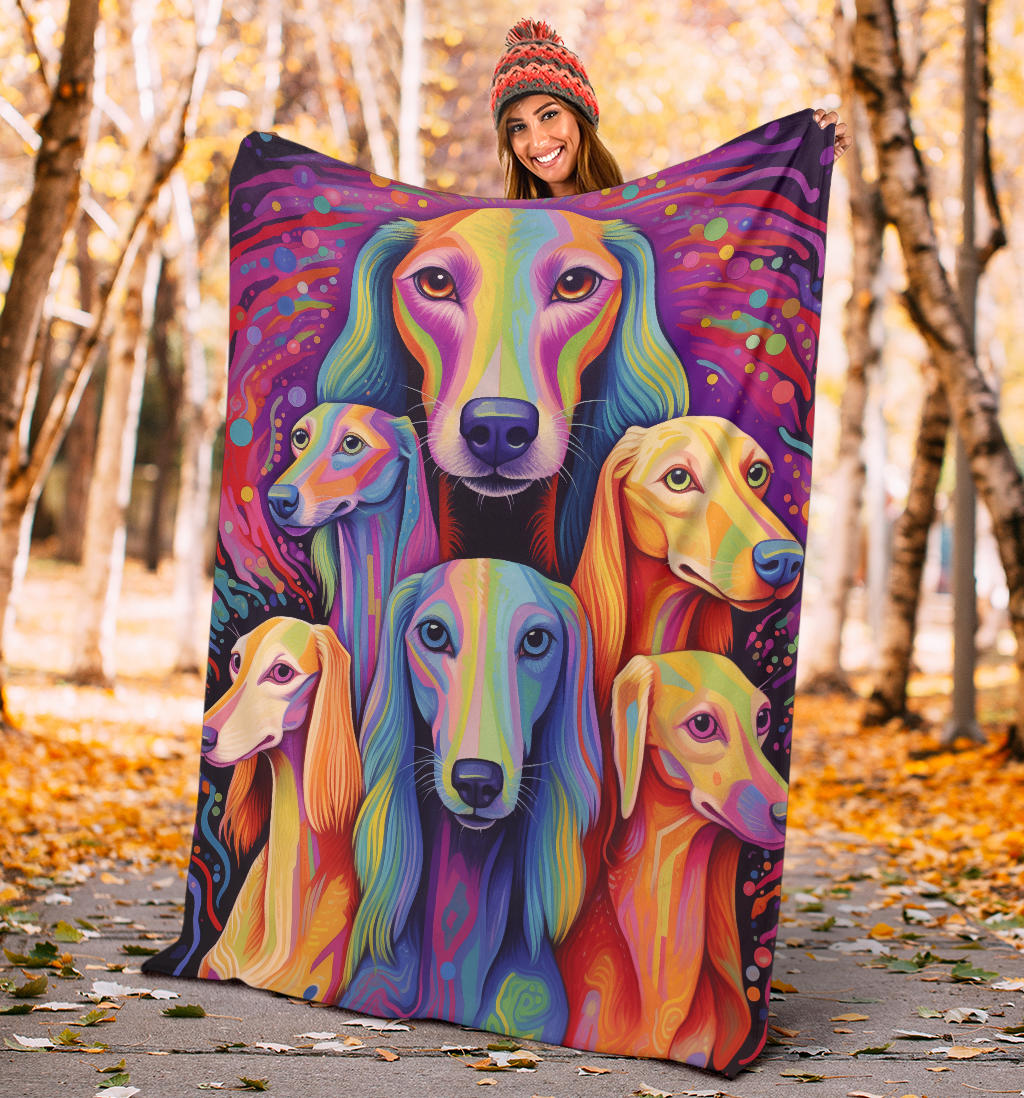 Saluki Blanket, Trippy Psychedelics Saluki Fleece Blanket, Saluki Throw Blanket, Saluki Gifts