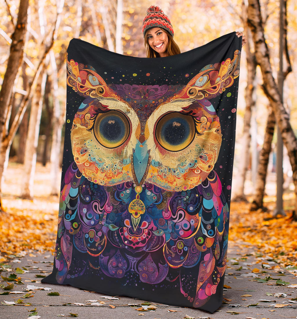 Owl Blanket, Trippy Psychedelics Owl Fleece Blanket, Owl Throw Blanket, Owl Gifts