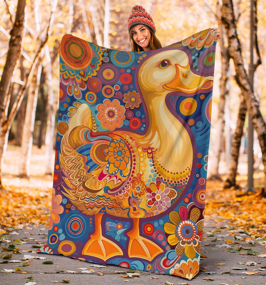 Duck Blanket, Trippy Psychedelics Duck Fleece Blanket, Duck Throw Blanket, Duck Gifts