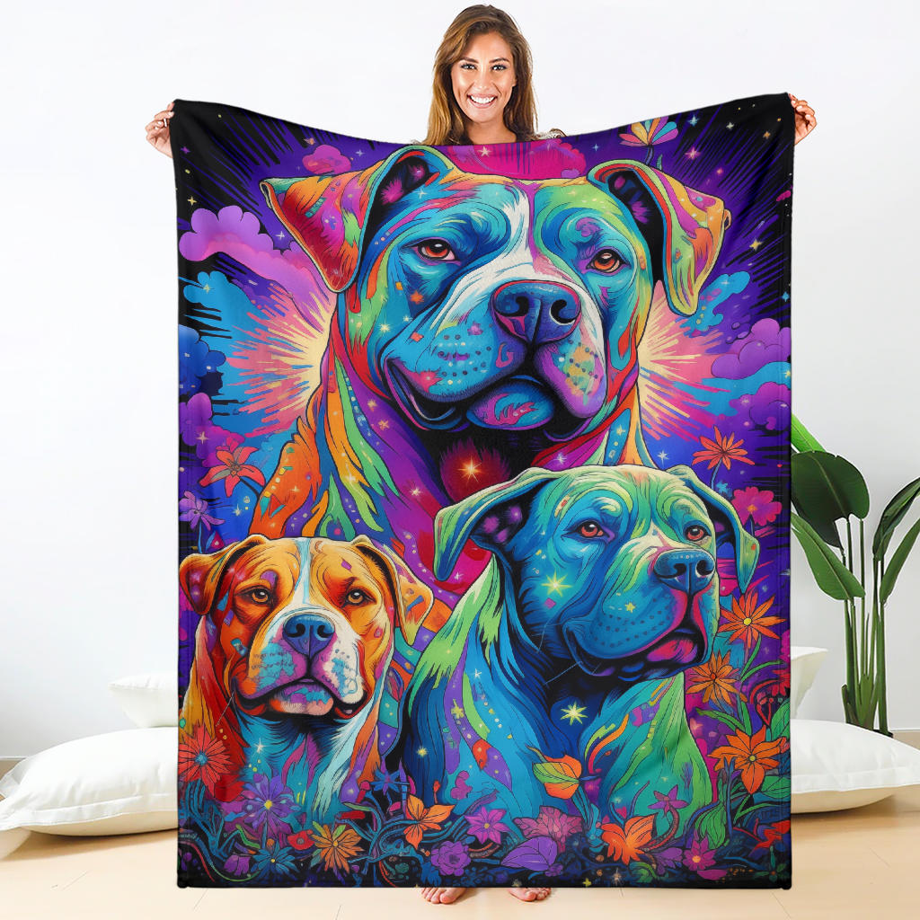 American Bulldog Blanket, Trippy Psychedelics American Bulldog Fleece Blanket, American Bulldog Throw Blanket, American Bulldog Gifts