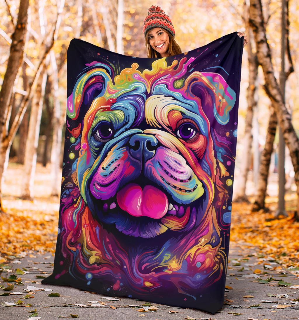 Trippy Psychedelics Bulldog Blanket, Bulldog Throw Blanket, Bulldog Fleece Blanket, Bulldog Gifts