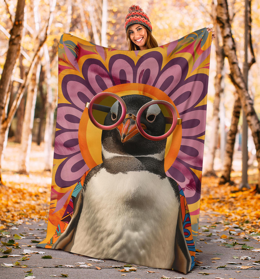 Penguin Blanket, Trippy Psychedelics Penguin Fleece Blanket, Penguin Throw Blanket, Penguin Gifts