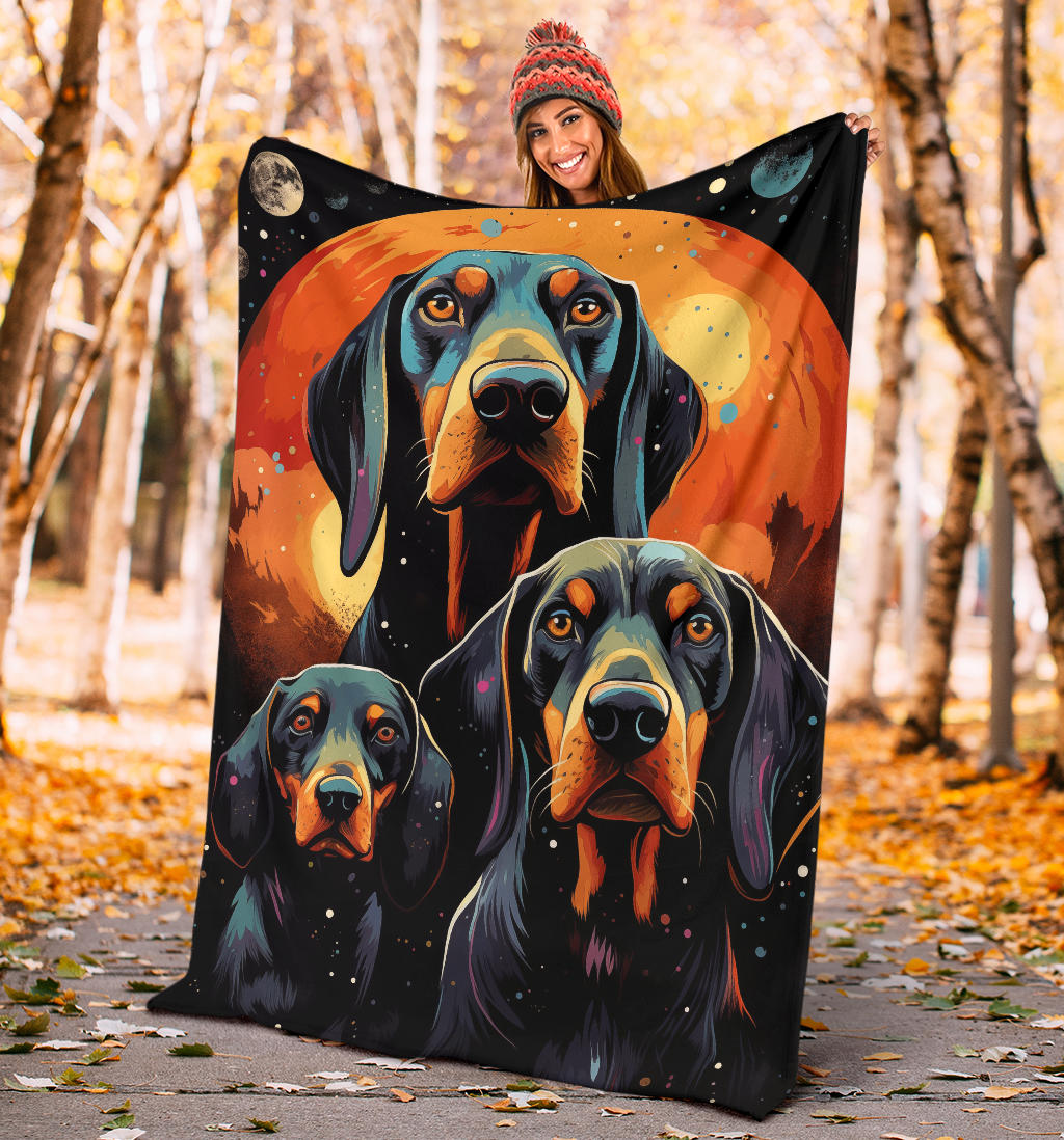 Black and Tan Coonhound Blanket, Trippy Psychedelics Black and Tan Coonhound Fleece Blanket, Black and Tan Coonhound Throw Blanket, Black and Tan Coonhound Gifts