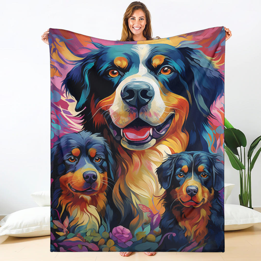 Bernese Mountain Blanket, Trippy Psychedelics Bernese Mountain Fleece Blanket, Bernese Mountain Throw Blanket, Bernese Mountain Gifts