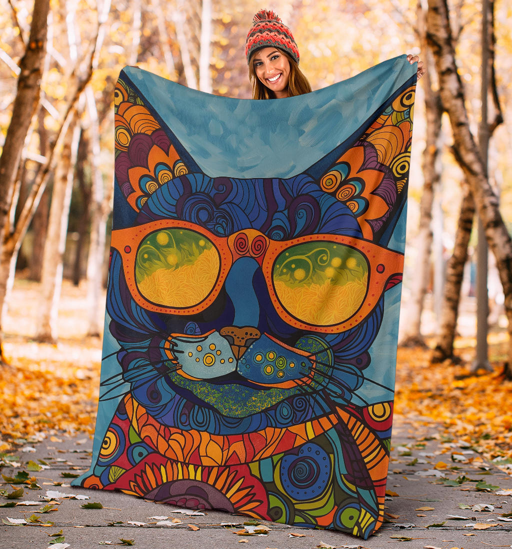 Manx cat Blanket, Trippy Psychedelics Manx cat Fleece Blanket, Manx cat Throw Blanket, Manx cat Gifts