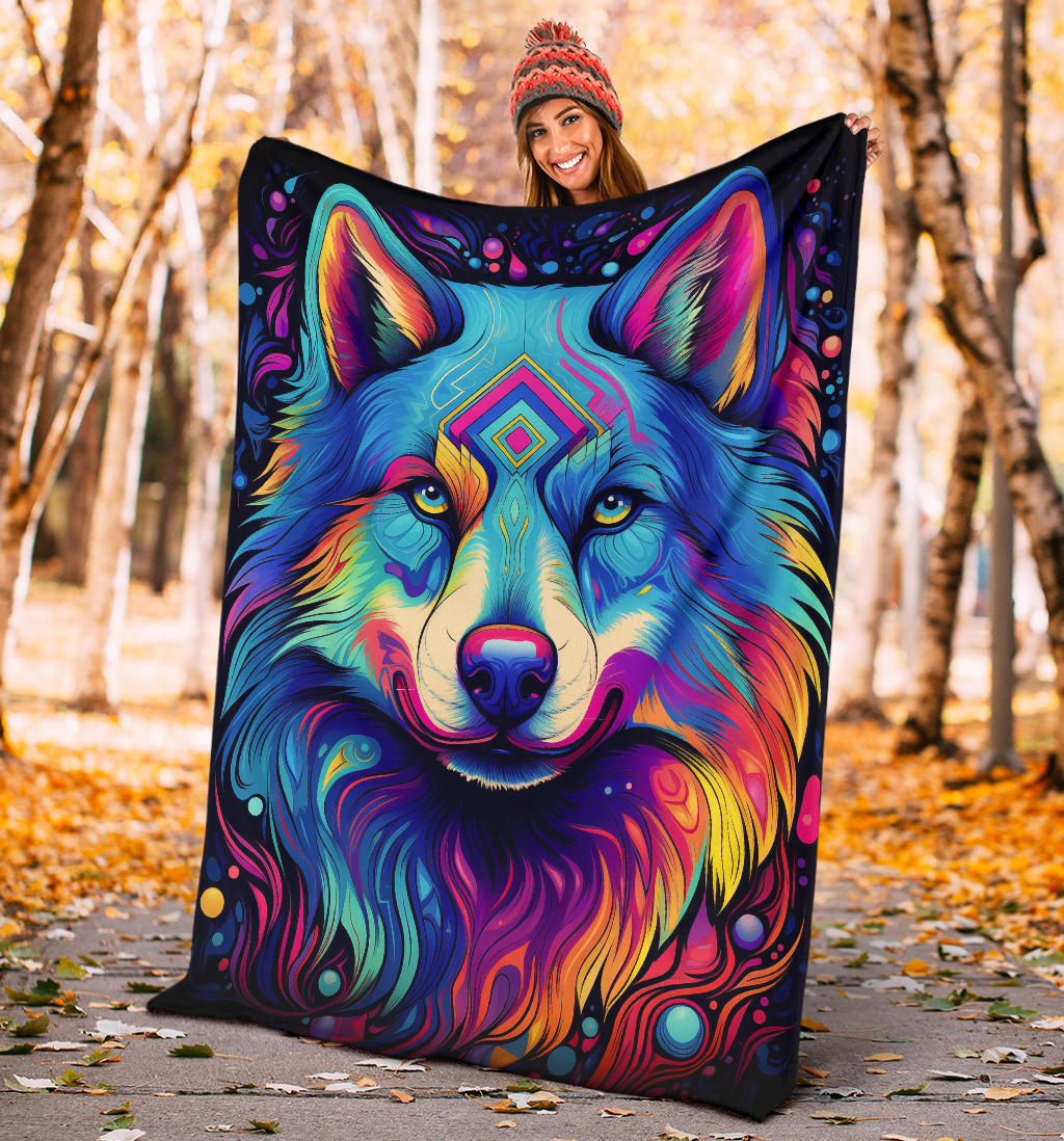 Trippy Psychedelics Siberian Husky Blanket, Siberian Husky Fleece Blanket, Siberian Husky Throw Blanket, Siberian Husky Gifts