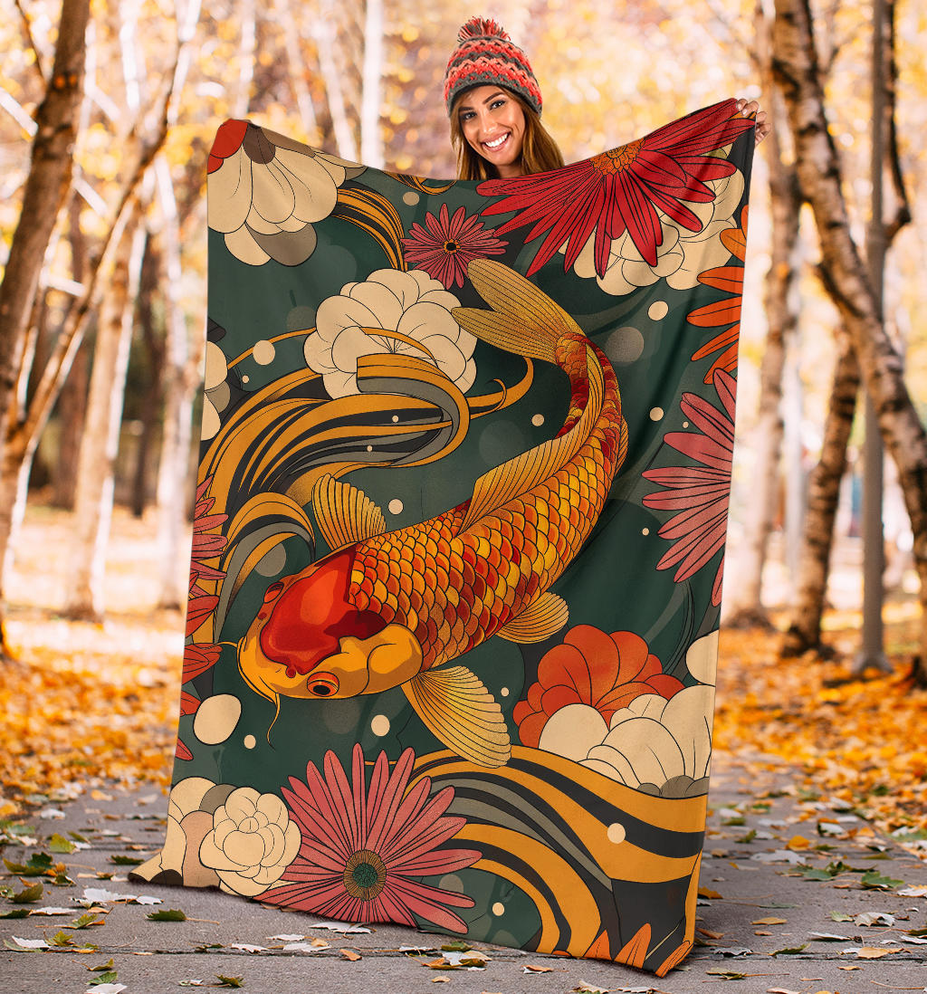 Carp Blanket, Trippy Psychedelics Carp Fleece Blanket, Carp Throw Blanket, Carp Gifts