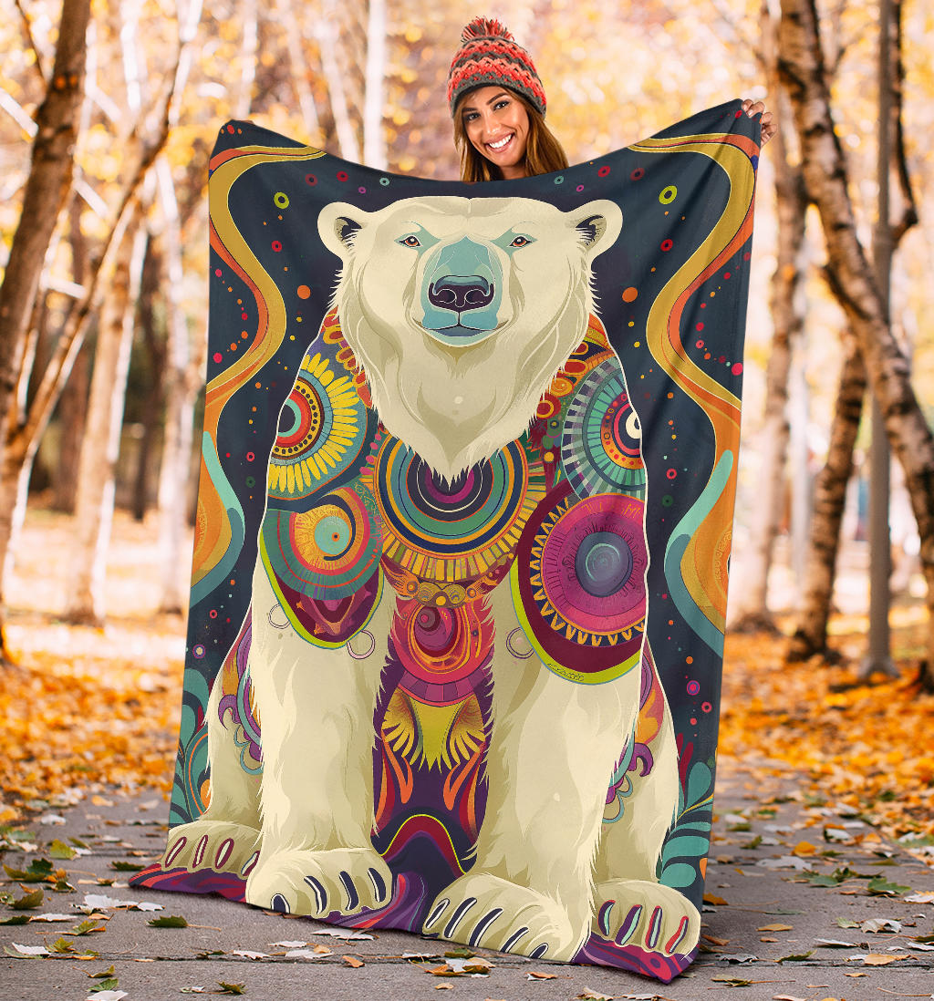 Polar Bear Blanket, Trippy Psychedelics Polar Bear Fleece Blanket, Polar Bear Throw Blanket, Polar Bear Gifts