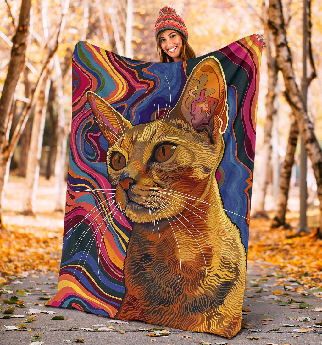 Abyssinian cat Blanket, Trippy Psychedelics Abyssinian cat Fleece Blanket, Abyssinian cat Throw Blanket, Abyssinian cat Gifts