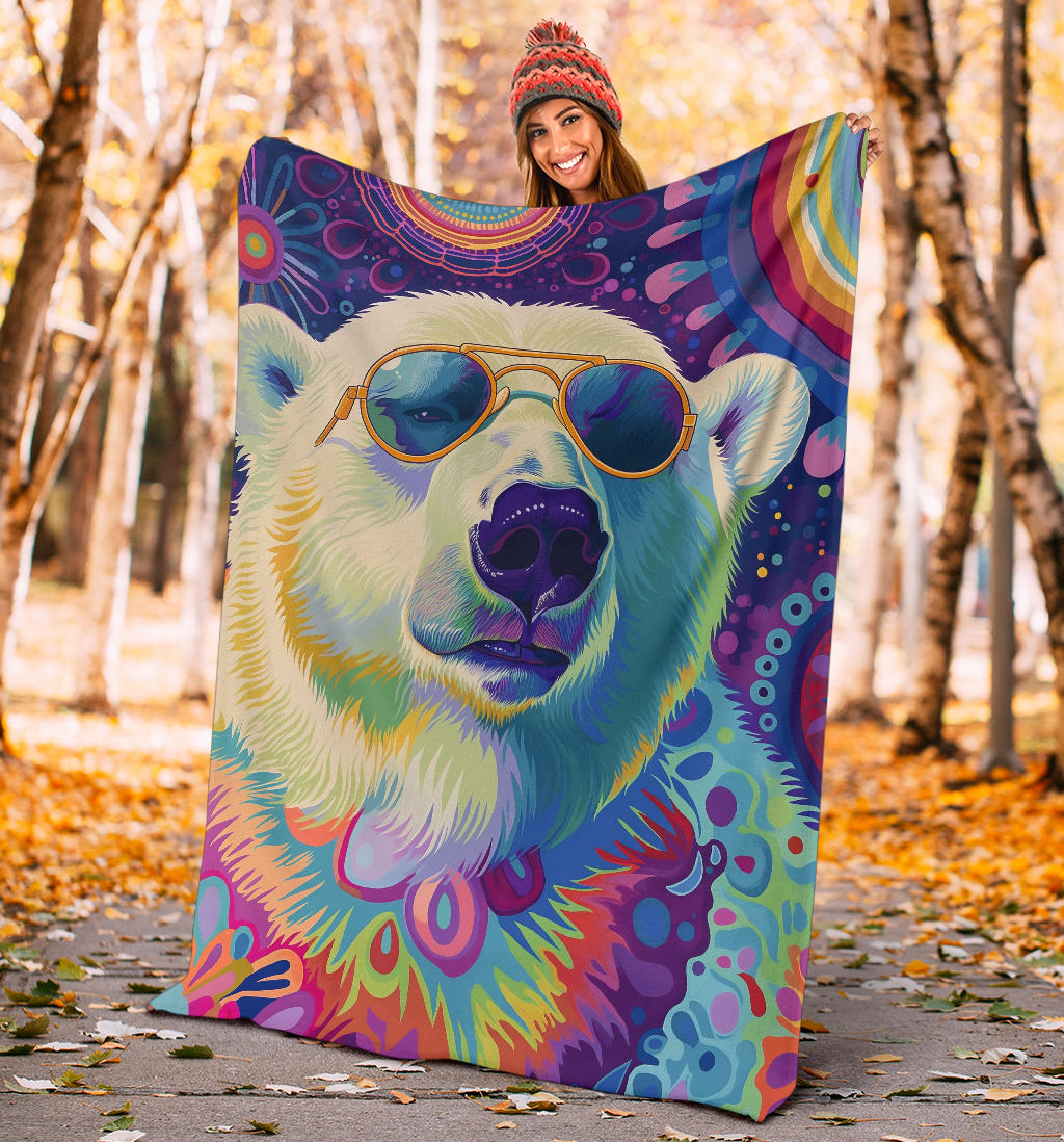 Polar Bear Blanket, Trippy Psychedelics Polar Bear Fleece Blanket, Polar Bear Throw Blanket, Polar Bear Gifts