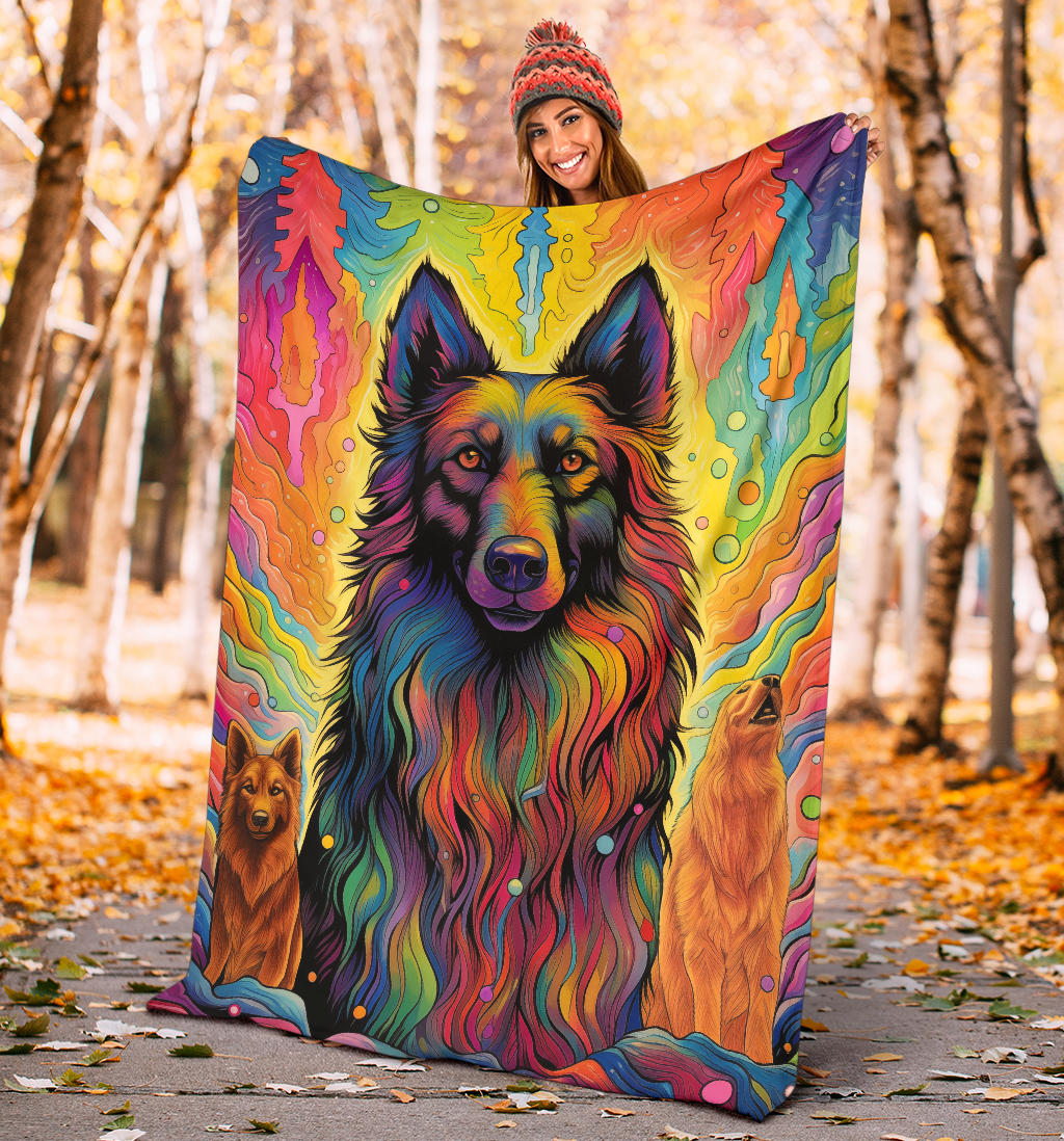 Belgian Tervuren Blanket, Trippy Psychedelics Belgian Tervuren Fleece Blanket, Belgian Tervuren Throw Blanket, Belgian Tervuren Gifts