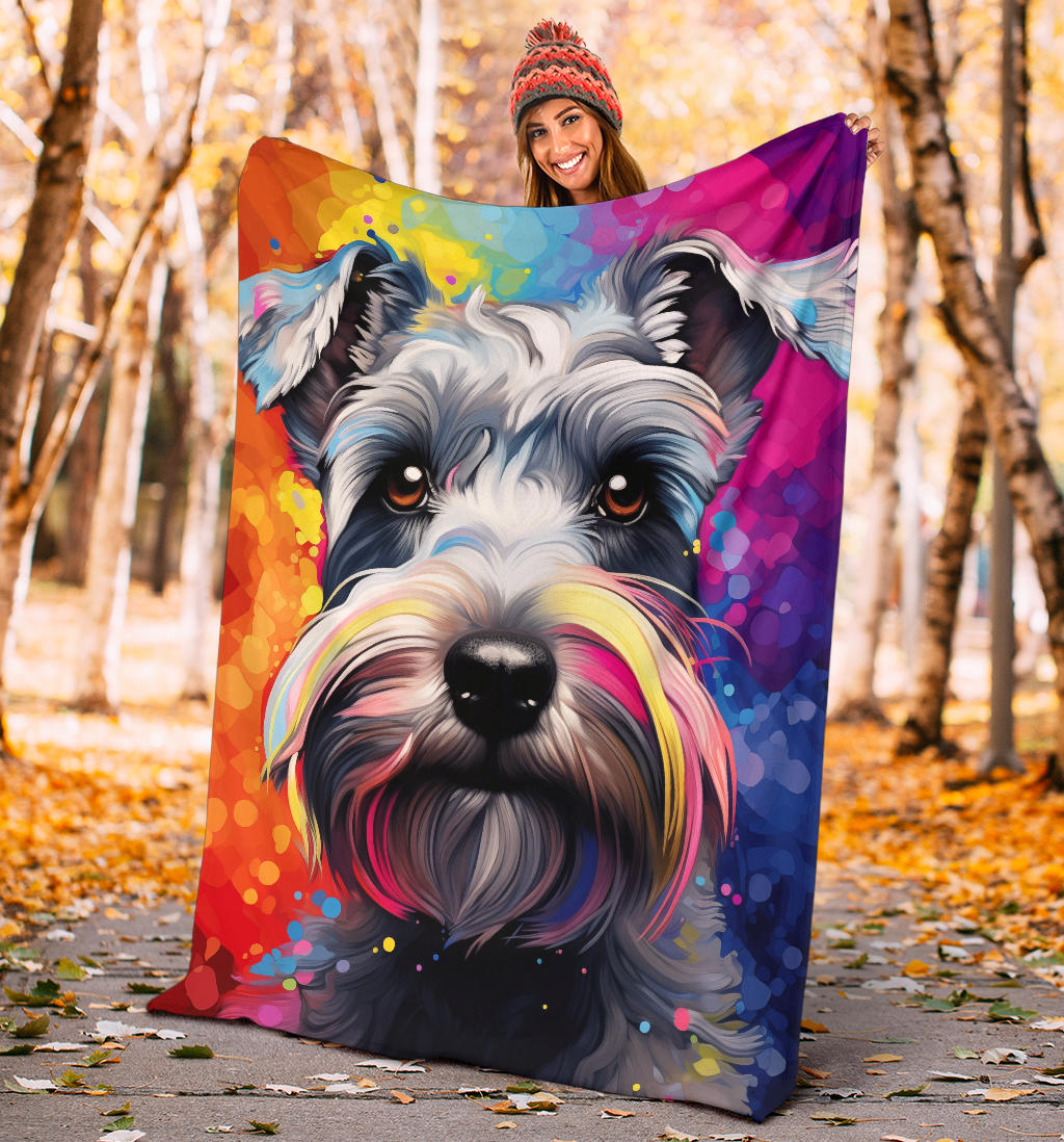 Miniature Schnauzer Blanket, Miniature Schnauzer Dog Trippy Psychedelics Blanket, Miniature Schnauzer Gifts, Miniature Schnauzer Throw Blanket