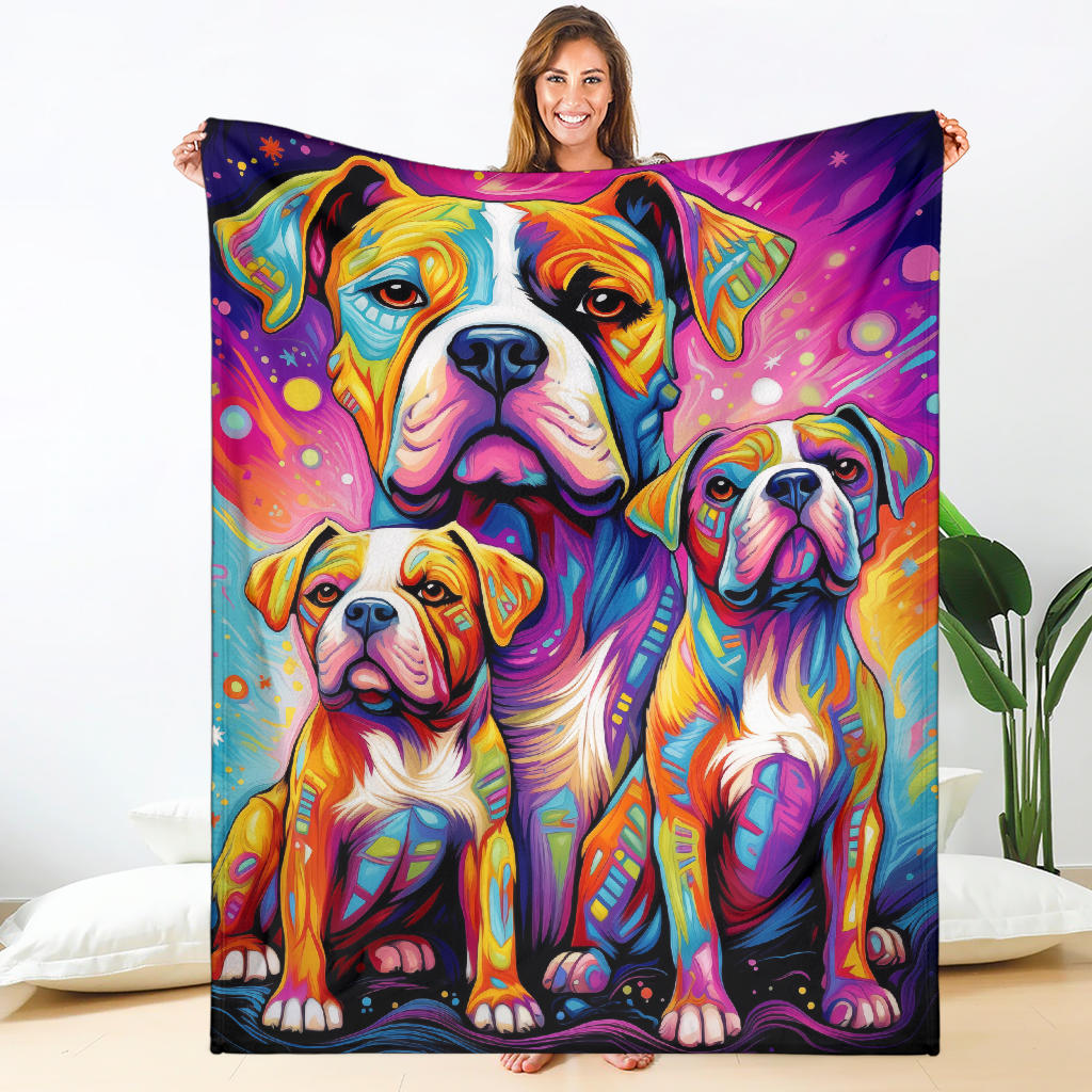 American Bulldog Blanket, Trippy Psychedelics American Bulldog Fleece Blanket, American Bulldog Throw Blanket, American Bulldog Gifts