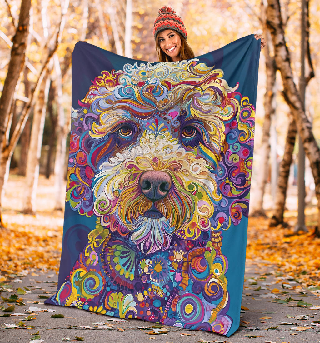 Lagotto Romagnolo Dog Blanket, Trippy Psychedelics Lagotto Romagnolo Dog Fleece Blanket, Lagotto Romagnolo Dog Throw Blanket, Lagotto Romagnolo Dog Gifts