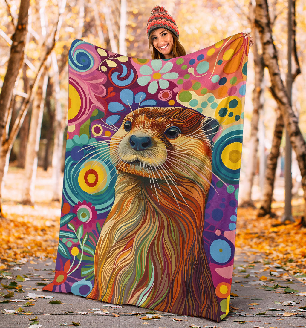 Otter Blanket, Trippy Psychedelics Otter Fleece Blanket, Otter Throw Blanket, Otter Gifts