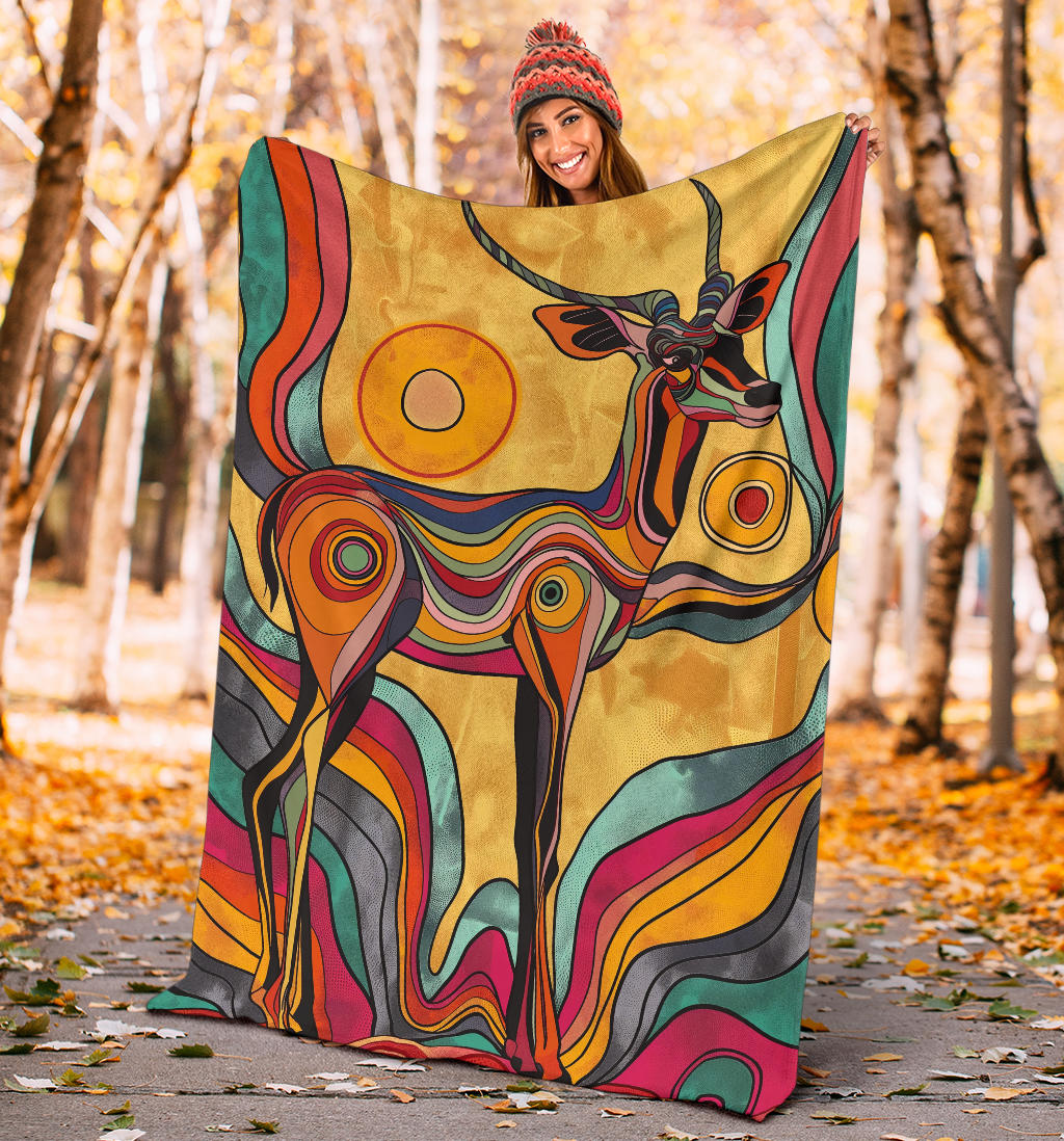 Antelope Blanket, Trippy Psychedelics Antelope Fleece Blanket, Antelope Throw Blanket, Antelope Gifts