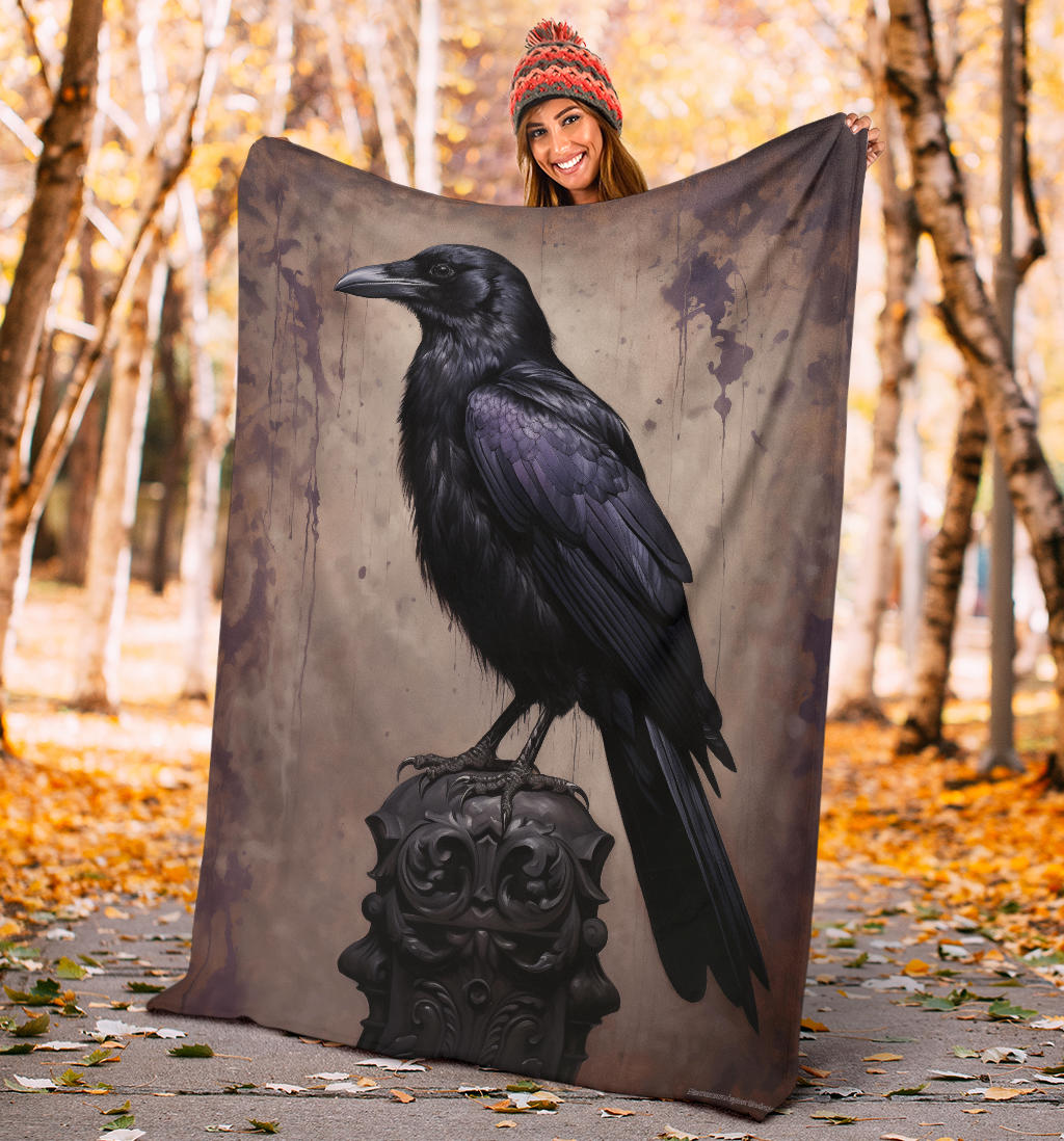 Crow Raven Blanket,  Goth Gifts, Crow Fleece Blanket, Crow Gifts, Crow Custom Blanket, Witchy Blanket