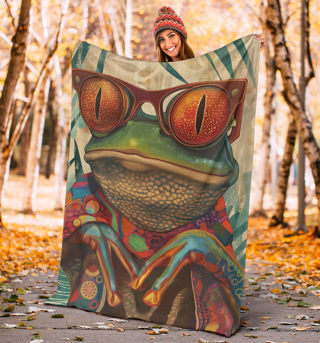 Frog Blanket, Trippy Psychedelics Frog Fleece Blanket, Frog Throw Blanket, Frog Gifts