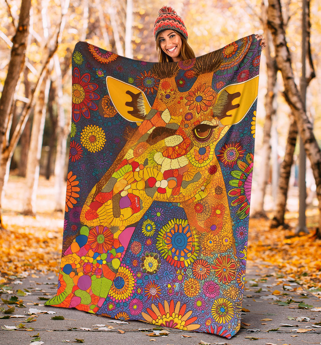 Giraffe Blanket, Trippy Psychedelics Giraffe Fleece Blanket, Giraffe Throw Blanket, Giraffe Gifts