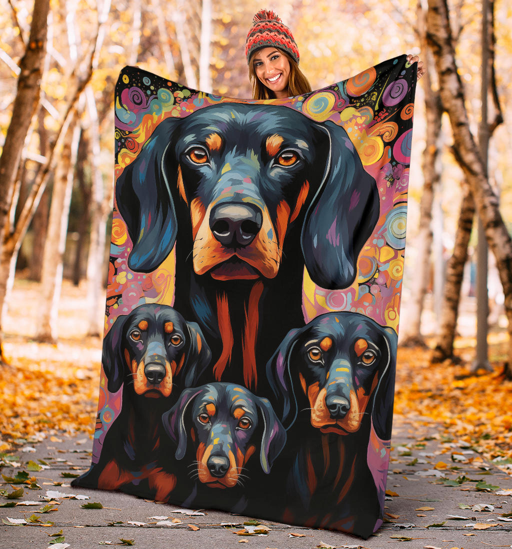 Black and Tan Coonhound Blanket, Trippy Psychedelics Black and Tan Coonhound Fleece Blanket, Black and Tan Coonhound Throw Blanket, Black and Tan Coonhound Gifts