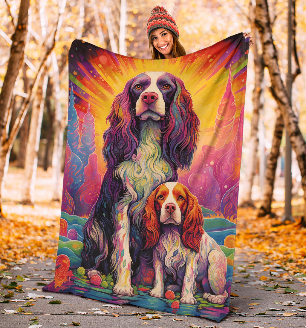 English Springer Spaniel Blanket, Trippy Psychedelics English Springer Spaniel Fleece Blanket, English Springer Spaniel Throw Blanket, English Springer Spaniel Gifts