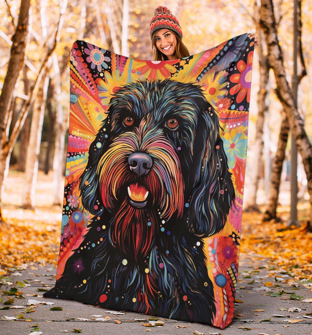 Black Russian Terrier Blanket, Trippy Psychedelics Black Russian Terrier Fleece Blanket, Black Russian Terrier Throw Blanket, Black Russian Terrier Gifts