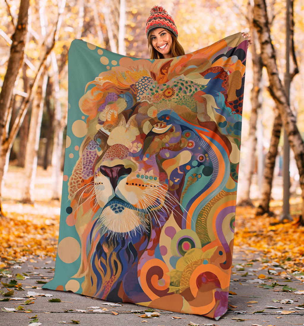 Lion Blanket, Trippy Psychedelics Lion Fleece Blanket, Lion Throw Blanket, Lion Gifts