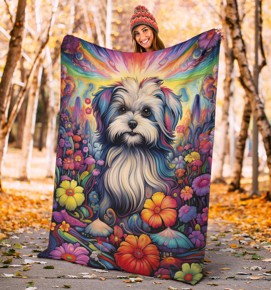 Lowchen Blanket, Trippy Psychedelics Lowchen Fleece Blanket, Lowchen Throw Blanket, Lowchen Gifts