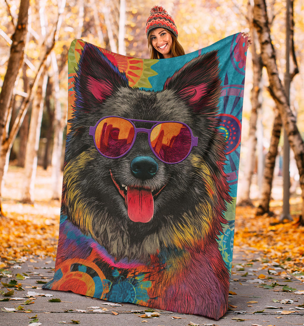 Keeshond Dog Blanket, Trippy Psychedelics Keeshond Dog Fleece Blanket, Keeshond Dog Throw Blanket, Keeshond Dog Gifts