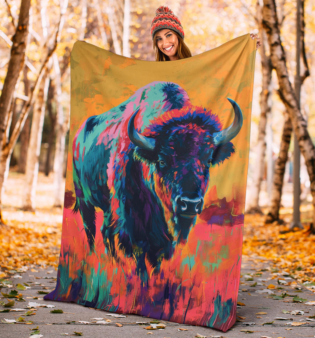 Bison Blanket, Trippy Psychedelics Bison Fleece Blanket, Bison Throw Blanket, Bison Gifts