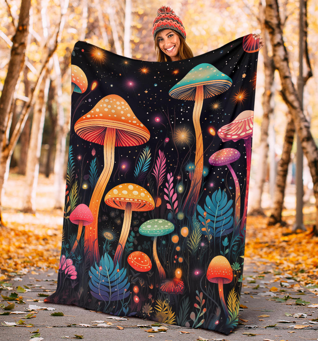 Magic Mushrooms Blanket, Trippy Psychedelics Stars Blanket, Hippie Gifts, Flower Fild Blanket, Festival Blanket, Rave Blanket, Festival Gifts