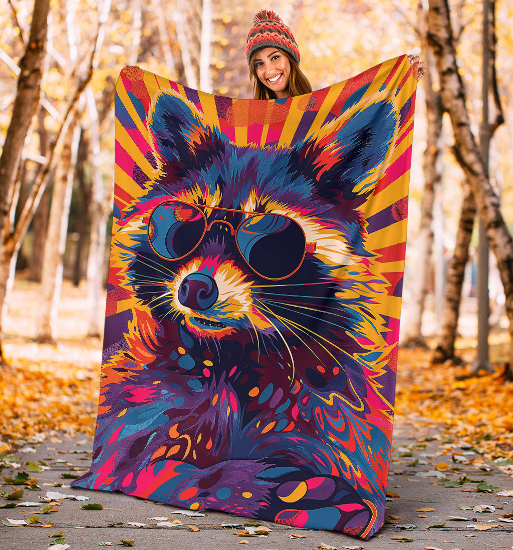 Raccoon Blanket, Trippy Psychedelics Raccoon Fleece Blanket, Raccoon Throw Blanket, Raccoon Gifts