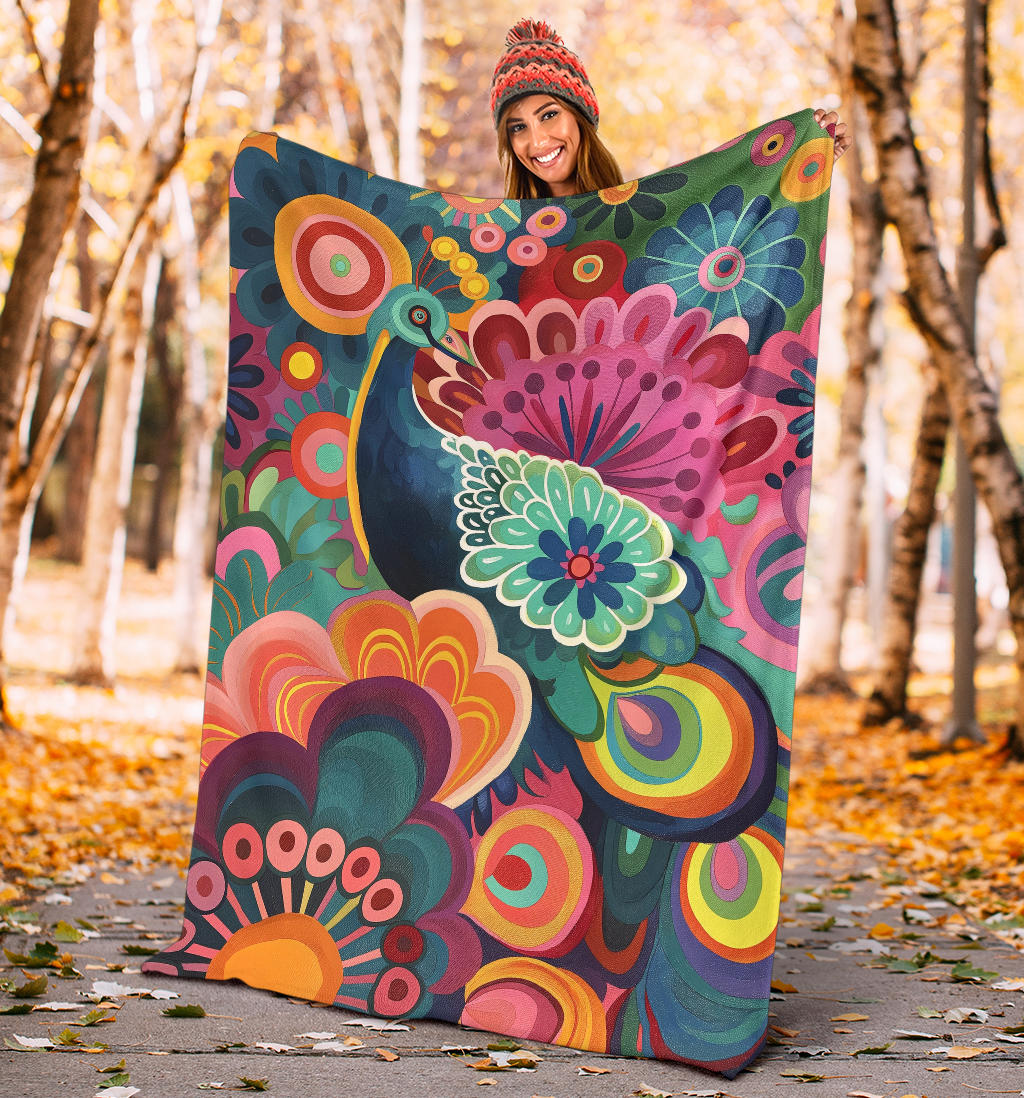 Peacock Blanket, Trippy Psychedelics Peacock Fleece Blanket, Peacock Throw Blanket, Peacock Gifts