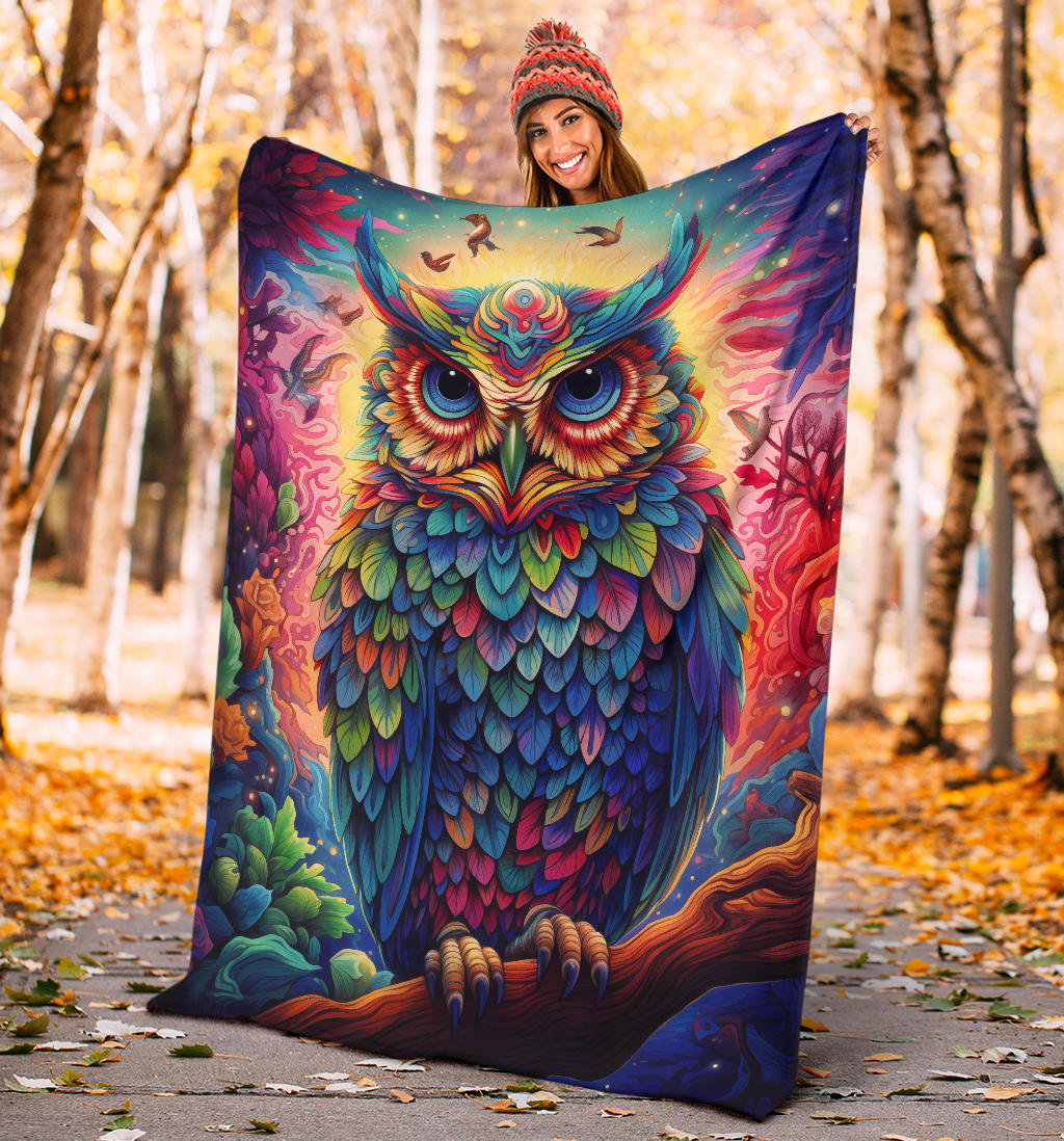 Trippy Psychedelics Owl Blanket, Owl Throw Blanket, Owl Fleece Blanket, Owl Gifts