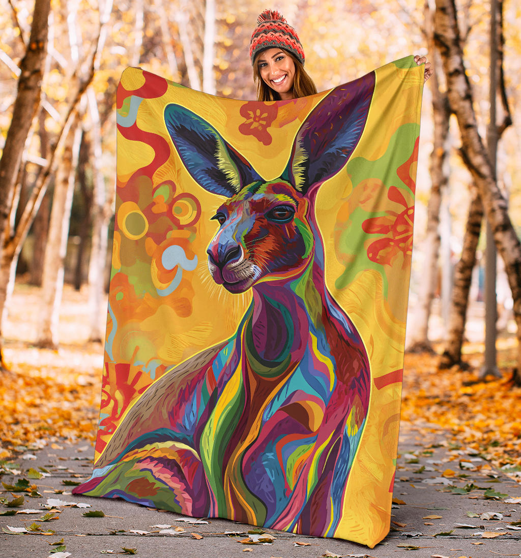 Kangaroo Blanket, Trippy Psychedelics Kangaroo Fleece Blanket, Kangaroo Throw Blanket, Kangaroo Gifts