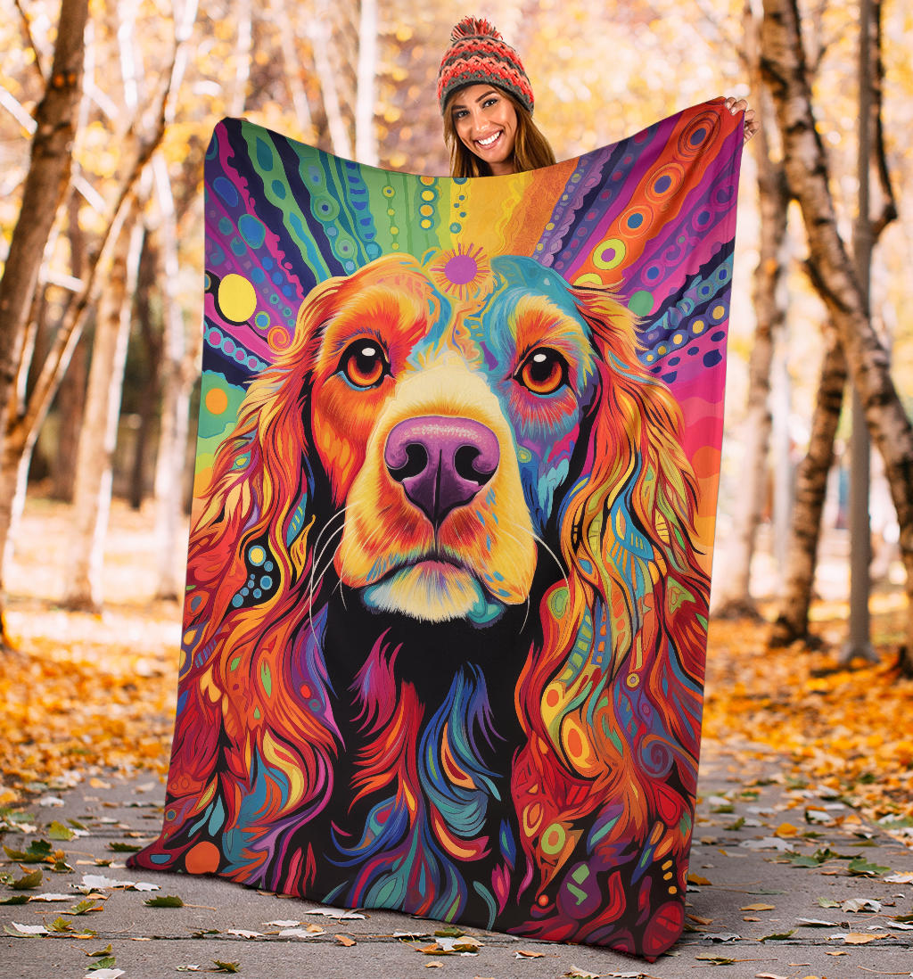 Cocker Spaniel Blanket, Cocker Spaniel Trippy Psychedelics Blanket, Cocker Spaniel Gifts, Cocker Spaniel Throw Blanket