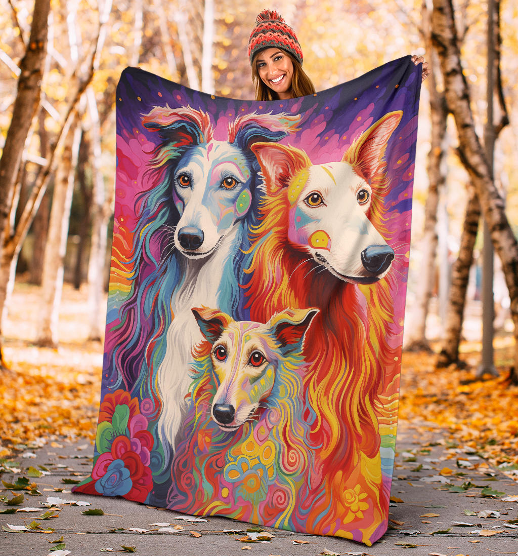 Borzoi Blanket, Trippy Psychedelics Borzoi Fleece Blanket, Borzoi Throw Blanket, Borzoi Gifts