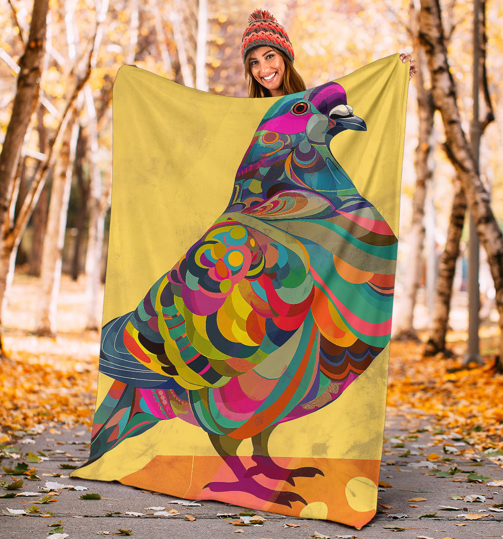 Pigeon Blanket, Trippy Psychedelics Pigeon Fleece Blanket, Pigeon Throw Blanket, Pigeon Gifts