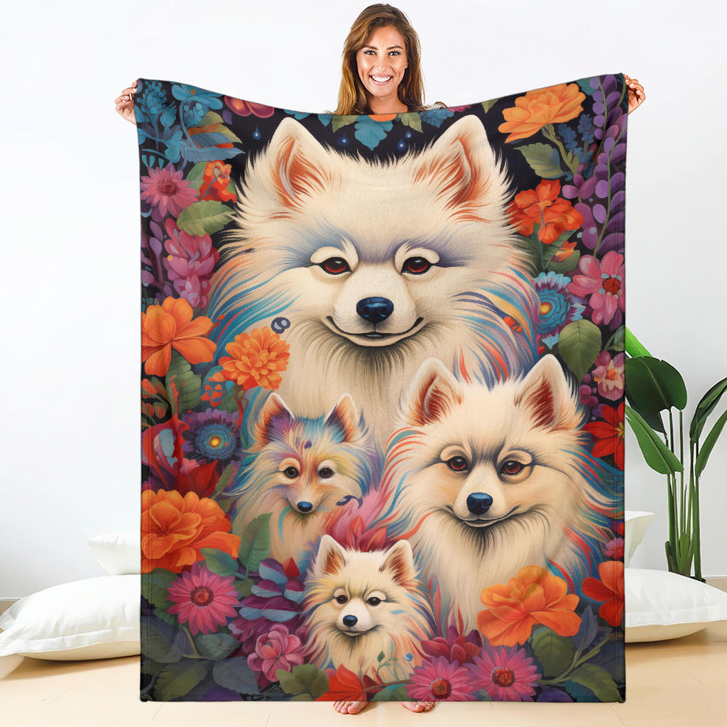 American Eskimo Blanket, Trippy Psychedelics American Eskimo Fleece Blanket, American Eskimo Throw Blanket, American Eskimo Gifts