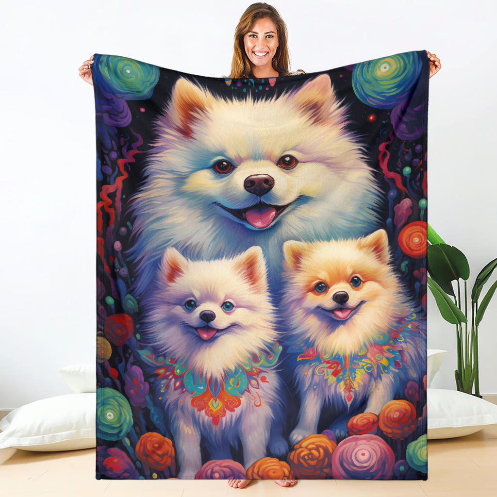 American Eskimo Blanket, Trippy Psychedelics American Eskimo Fleece Blanket, American Eskimo Throw Blanket, American Eskimo Gifts