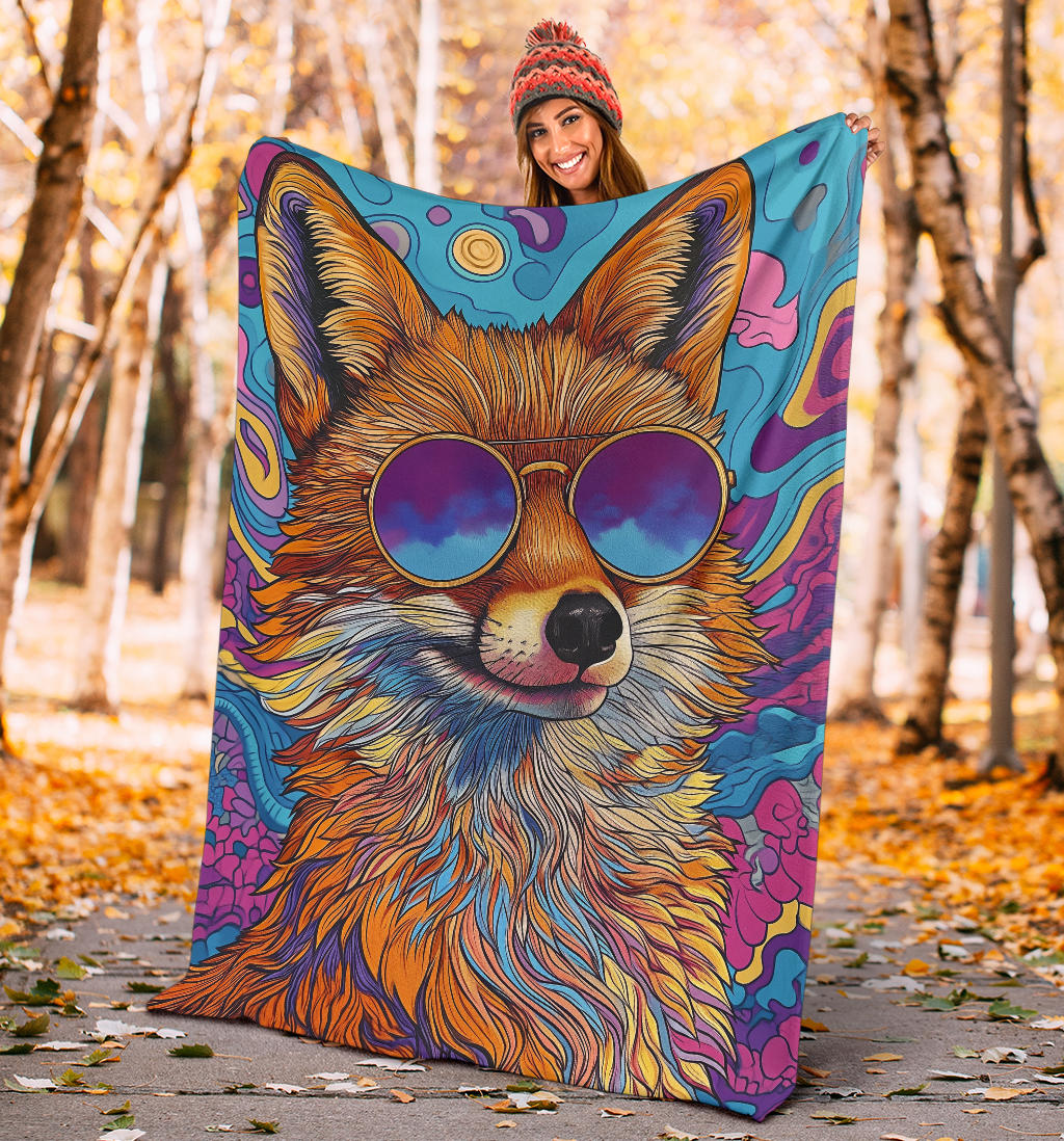 Fox Blanket, Trippy Psychedelics Fox Fleece Blanket, Fox Throw Blanket, Fox Gifts