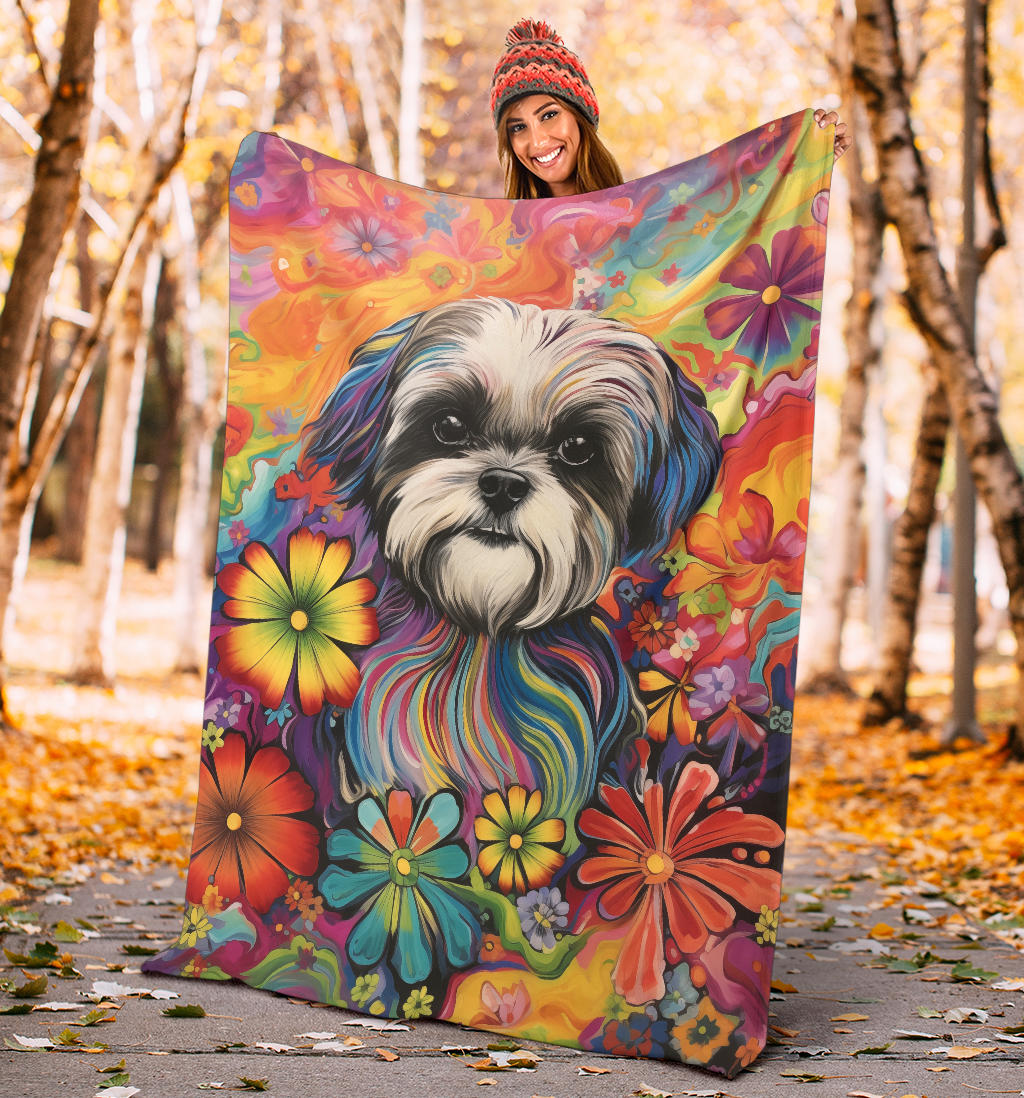 Shih Tzu Blanket, Shih Tzu Trippy Psychedelics Blanket, Shih Tzu Gifts, Shih Tzu Throw Blanket