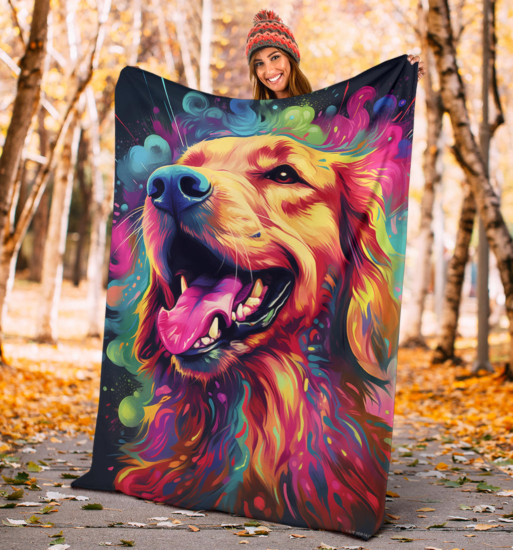 Trippy Psychedelics Golden Retriever Blanket, Golden Retriever Throw Blanket, Golden Retriever Fleece Blanket, Golden Retriever Gifts