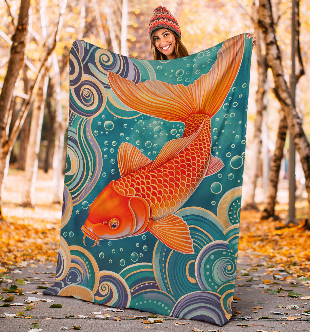 Carp Blanket, Trippy Psychedelics Carp Fleece Blanket, Carp Throw Blanket, Carp Gifts