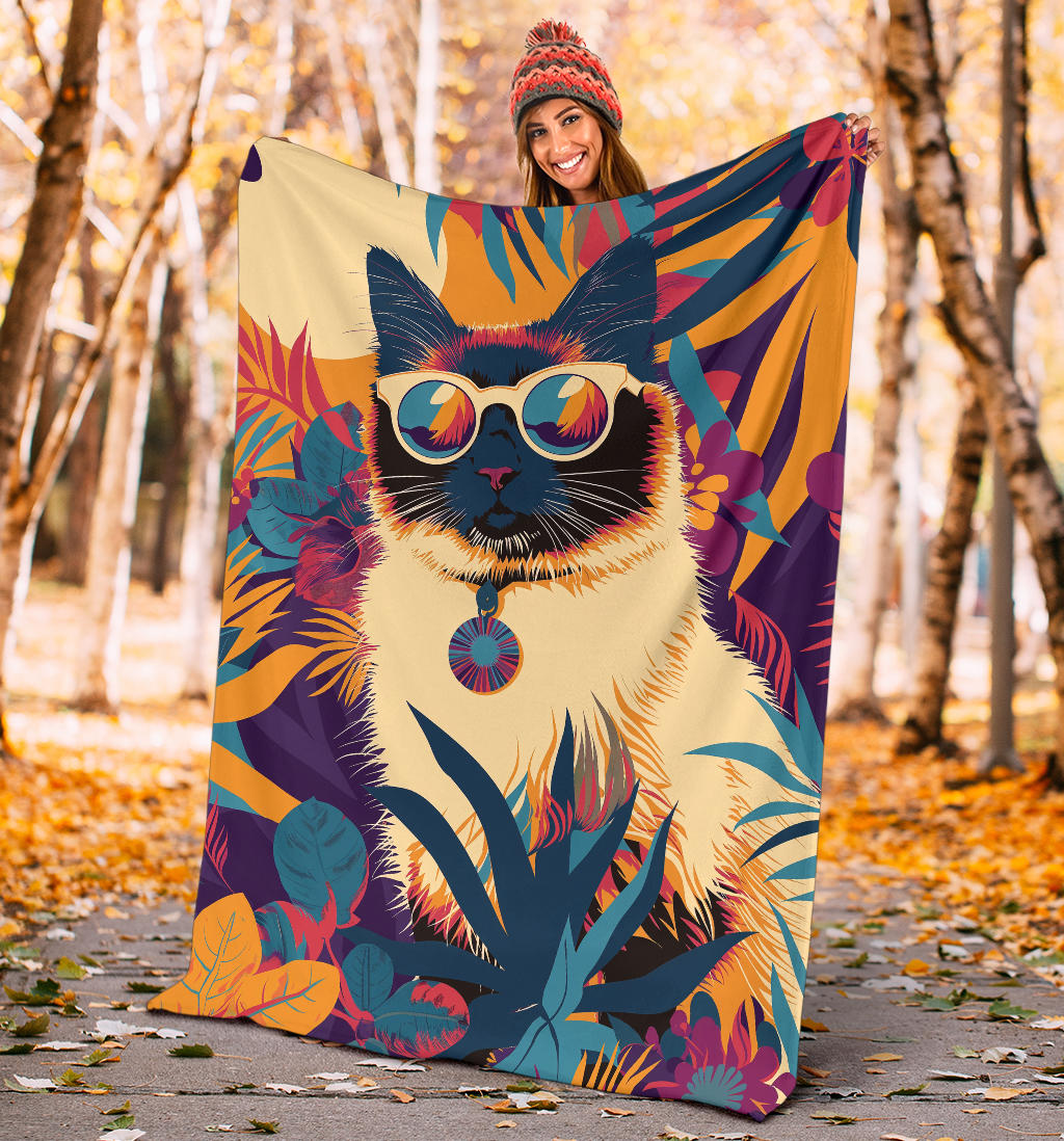 Balinese cat Blanket, Trippy Psychedelics Balinese cat Fleece Blanket, Balinese cat Throw Blanket, Balinese cat Gifts