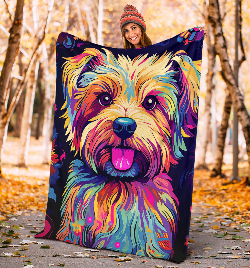 Norfolk Terrier Blanket, Trippy Psychedelics Norfolk Terrier Fleece Blanket, Norfolk Terrier Throw Blanket, Norfolk Terrier Gifts