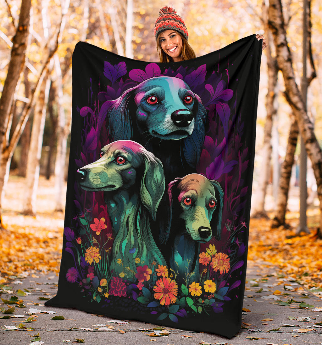 Saluki Blanket, Trippy Psychedelics Saluki Fleece Blanket, Saluki Throw Blanket, Saluki Gifts