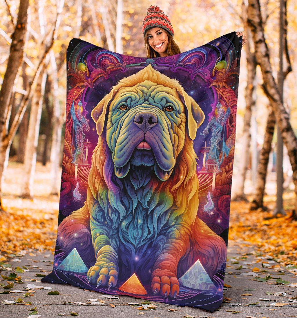 Chinese Shar-Pei Blanket, Trippy Psychedelics Chinese Shar-Pei Fleece Blanket, Chinese Shar-Pei Throw Blanket, Chinese Shar-Pei Gifts