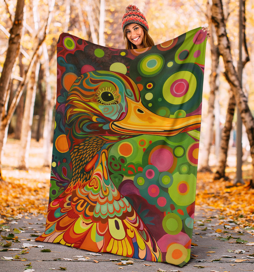 Duck Blanket, Trippy Psychedelics Duck Fleece Blanket, Duck Throw Blanket, Duck Gifts