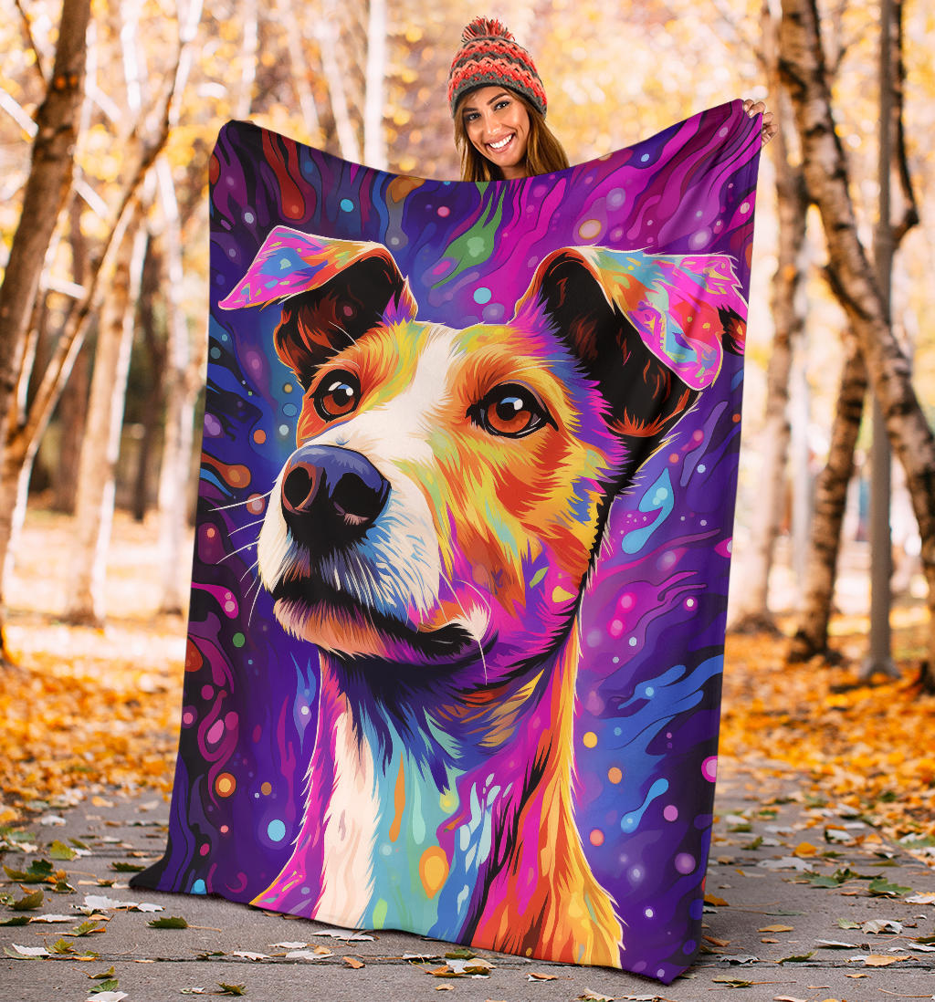 Fox Terrier Blanket, Trippy Psychedelics Fox Terrier Fleece Blanket, Fox Terrier Throw Blanket, Fox Terrier Gifts